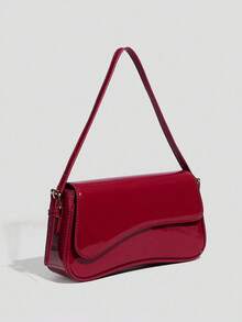 1 件女士 PU 皮革小方包，栗色，百搭漆皮迷你包，Y2K Babe 钱包，单肩包/腋下包，时尚斜挎包，配有 2 条肩带，可调节佩戴选项 - 酒紅色 - 查看 5