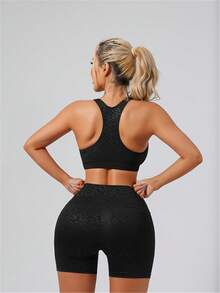 1 Piece Women Leopard Patterned Hollow Simple Sports Bra,Casual Everyday Wear