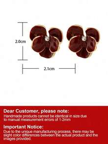 1 对勃艮第蝴蝶兰花耳环，2025 年新设计复古花瓣耳钉，精致高端轻质奢华耳环 - 酒紅色 - 查看 10