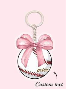 1pc Customized Cute Bow Sports Keychain (Football/Basketball/Volleyball), Upload Your Name, Personalized Keychain Gift For Her/Him, UV Printing Craft