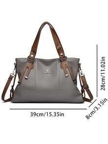 2024 勃艮第酒红色女士单肩包大容量托特包斜挎包 - 灰色 - 查看 6