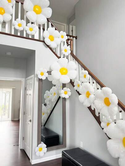 Juego de 15 piezas Conjunto de globos con forma de margarita y girasol blanco de papel de aluminio, adecuados para fiestas de cumpleaños, picnics al aire libre, decoración de bodas, fiestas temáticas de jardín y reuniones en el hogar