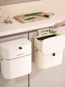 1 件悬挂式垃圾桶，带盖小垃圾桶，适用于厨房橱柜门或水槽，带盖浴室垃圾桶，食物垃圾容器，堆肥箱，带后墙挂钩，厨房，浴室，家庭，家居用品 - 杏色 - 查看 1