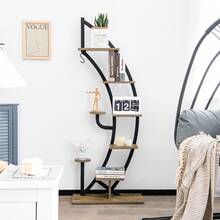 GOFLAME 8-Tier Tall Wooden Plant Stand Rack Curved Half Moon Shape Ladder Planter Shelf - Khaki - View 8