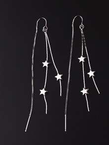 1 对女士简约五角星流苏耳环，独特小众设计优雅耳环适合日常佩戴、派对和聚会 - 銀色 - 查看 4