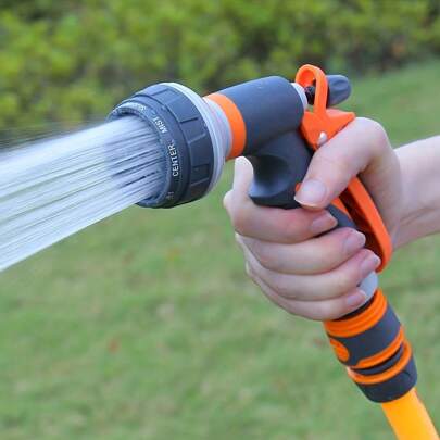 High-Pressure Garden Spray Gun For Outdoor Watering - Adjustable Nozzle, Lightweight Plastic Design, Thread Standard, Orange & Black Handles For Easy Grip