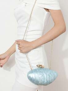 Bolsa de mão feminina para festa de casamento, bolsa de mão personalizada com pedra marmorizada de acrílico, bolsa de mão feminina com corrente de metal, bolsa transversal para festa de casamento para mulheres e meninas - Azul - Ver 3