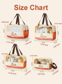 1pc Cartoon & Plaid Transparent PVC Toiletry Bag, Double Layer Dry-Wet Separation Organizer Bag, Waterproof For Travel & Swimming