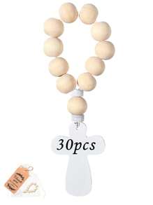 Set de regalo de 5/10 piezas de cuentas de rosario de madera personalizadas, que incluye rosario en beige y bolsa de organza, adecuado para recuerdos de boda, fiestas de cumpleaños, bautizos, regalos de primera comunión y regalos para ceremonias religiosas para estudiantes de secundaria, preparatoria, universidad y estudiantes universitarios.