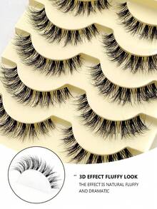 Asiteo 5 Pairs Cartoon Style Natural Fluffy & Lengthening Faux Mink Eyelashes - Transparent Band, Strip Lashes, Enhance Eye Makeup - 自然纖長款 - 查看 3