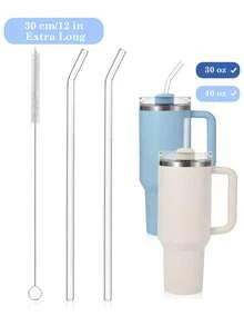 4 包可重复使用透明玻璃吸管，适用于 2.0 40 盎司玻璃杯 - 2 根直吸管 + 2 根弯吸管，配 2 个刷子 | 12 英寸超长 10 毫米直径防溢设计 | 硼硅酸盐洗碗机友好型吸管套装，适用于冰咖啡、冰沙、徒步旅行和露营 | 增强型抓握力，适用于杯子、旅行杯和学校用品 - 彩色 - 查看 16