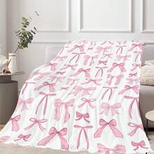 粉色蝴蝶结毛毯可爱蝴蝶结盖毯蝴蝶结舒适法兰绒毯子适合情人节家居床沙发椅 - 彩色 - 查看 11