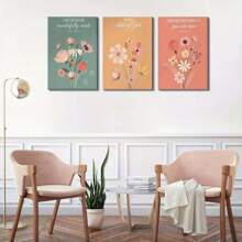Conjunto de 3 cuadros de arte de pared con versículos bíblicos de estilo bohemio para la guardería, decoración de pared de niña con flores vintage para sala de estar, dormitorio, habitación de niñas, listos para colgar - Murales de pared de tres piezas de alta calidad enmarcados