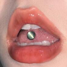 1pc Cat Eye Titanium Steel Dangle Tongue Piercing Jewelry, Unique Tongue Ring - Multicolor - View 5