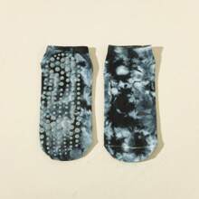 1 paire de chaussettes de yoga court effet tie-dye, chaussettes de sport professionnelles respirantes antidérapantes avec silicone, chaussettes de Pilates, convenant pour la fitness, le yoga, le Pilates, la danse, le cyclisme, la course et autres sports