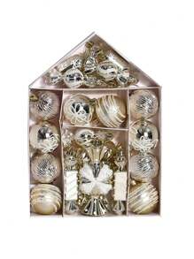 26pcs/Set New Christmas House Shaped Assorted Plastic Ball Candy Ornaments Decoration Set