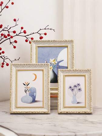 1 st retro guldmönstrad fotoram, fotoram, hartsmaterial, horisontell och vertikal fotoram för dubbel användning, lämplig för skrivbord och vägg, kontor och hem, vardagsrum, sovrumsdekoration, bröllop, alla hjärtans dag, jul, mors dag, examensceremoni, presenter