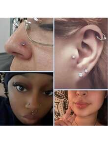 CIZME Khuyên môi/khuyên tai bằng thép titan 18G 6/8/10mm, ren trong, unisex; Khuyên môi/khuyên tai/khuyên mũi đáy phẳng bằng đá Cubic Zirconia khắc họa tiết G23 6/8/10mm ít gây dị ứng, bằng thép titan, phụ kiện đeo hàng ngày, phù hợp cho nữ. - Bạc - Xem 8