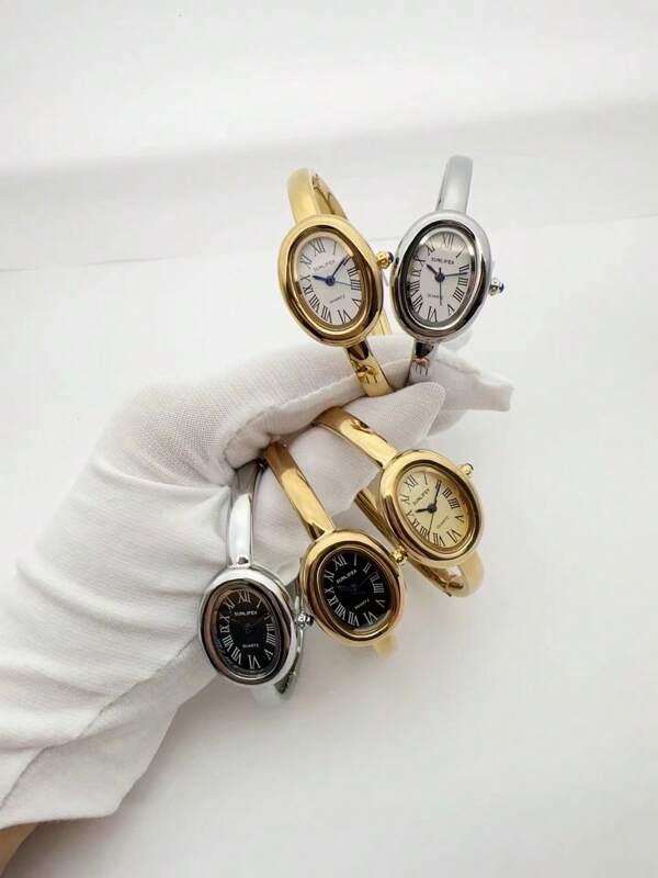 1pc Ladies' Watch, Golden Watch, Classic Oval-Shaped Case With Roman Numeral Dial, Suitable For Daily Wear, Business Work Watch, Festival Gift