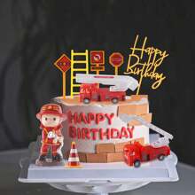 Assorted Firefighter Cake Decorations: Firefighter Themed Happy Birthday Cake Toppers, Firefighter Truck Figurine Cake Decorations, Firefighter Theme, Housewarming Party, Birthday Party Decorations, Cake Decor