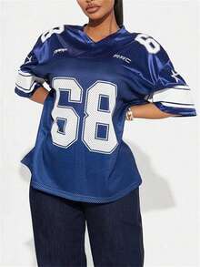 قميص كاجوال قصير الأكمام من الشبك والرقعة بطراز رجعي للنساء، قميص رياضي بتصميم يونيفورم