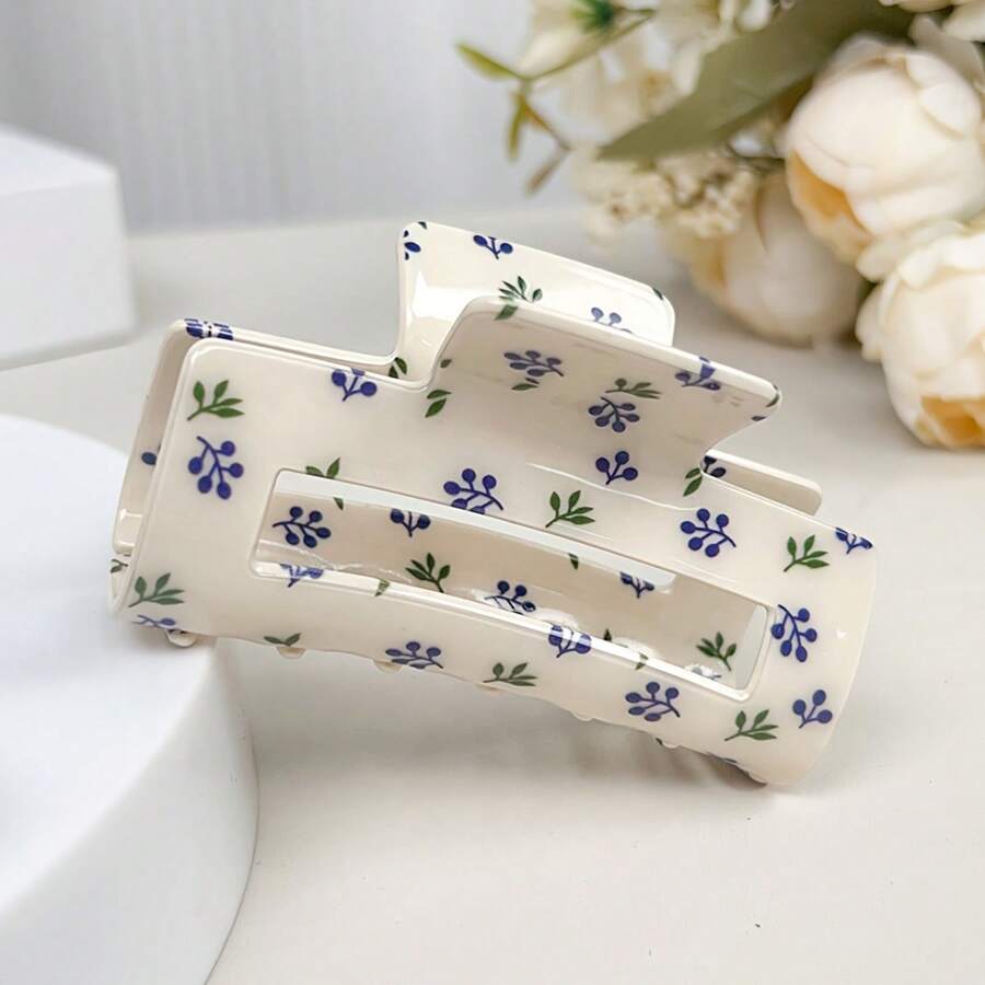 1PC Blueberry Printed Rectangular Hair Clip - Retro Plant Design Acrylic Anti-Slip Women's Hair Accessory, Perfect For Daily Wear, Picnics And Bridal Hairstyles And Hair Accessories Hair Claws Claw Clips Hair Clips Hair Jaw Clip Hair Clamps Hair Clutch Hair Catcher Clip Fall Winter For Vacation Outfits Woman