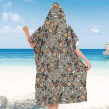 1pc Digital Printed Pattern Ultra-Fine Fiber Hooded Bath Towel, Suitable For Bathing, Swimming Pool, Travel Items, Festival Gifts