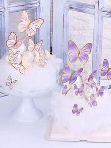 30 件蝴蝶蛋糕装饰，适用于婴儿洗礼派对，蝴蝶形蛋糕装饰，适用于生日、毕业装饰、婚礼、房间装饰、派对回礼、单身派对装饰、生日装饰 - 紫色 - 查看 2