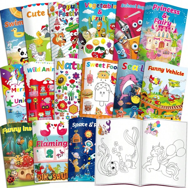 15Pack Bulk Coloring Books (5.9 * 8.5 Inch) For Kids Ages 2-4 4-8, Kids Party Favors Carnival Prizes Goodie Bag Stuffer,Classroom Activity Supplies,Activity Books For Kids,Back To School,School Supplies