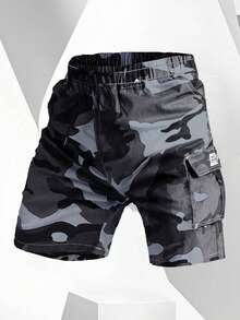 1 件套男士迷彩工装休闲短裤，户外运动宽松及膝长裤 - 灰色 - 查看 2