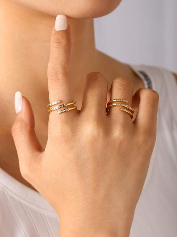 1pc Fashion Minimalist Versatile Multi-Layer 18k Gold Plated Stainless Steel Rhinestone Women Ring, Suitable For Women Daily, Work, Party Occasions, Good Gift For Holidays, Birthdays