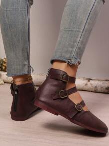 Nuevos zapatos blandos tipo pudín de nicho, zapatos planos con puntera redonda estilo Mary Jane de color negro, mocasines casuales retro dulces y cómodos con correa para mamás