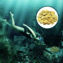 20/100 件塑料海盗硬币、寻币游戏派对礼品、假金币派对用品、海盗冒险主题派对、各种节日派对礼物 - 金色 - 查看 3