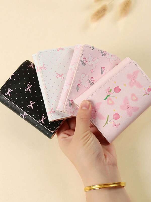 Cartoon Butterfly Short Wallet, Foldable Fresh Trifold Wallet, Niche Multi-Function Coin Purse, ID Card Holder