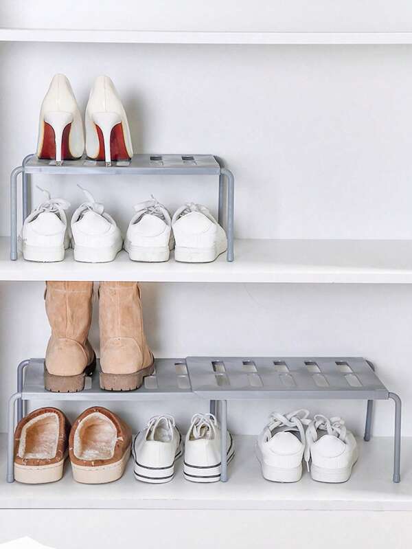 1pc Solid Color Removable Expandable Multistage Shoe Rack, Space Saving Plastic Storage Shelf For Kitchen, Living Room, Bedroom