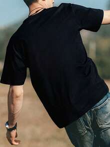 Camiseta casual de algodón de 220 g para hombre: mangas cortas, cuello redondo, con estampado único de gatos y matemáticas | Perfecta para salidas de verano y deportes, camiseta de verano. - Negro - Ver 3