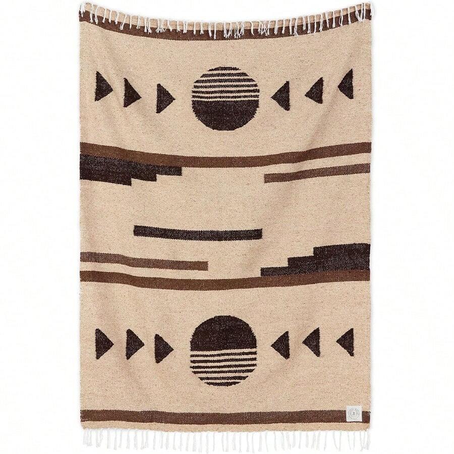 Tan Mexican Blanket By Laguna Beach Textile Co Beach Yoga Camping Or Drative Throw Blanket Traditional Handmade Serape Wheat Sol - Wheat - View 1