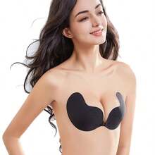 1 Pair Of Mango Cup Gathering Nipple Pasties, Sticky Bra, Breathable Uplift Seamless Bra, One-Piece Silicone Wedding Dress Anti-Bulge Underwear, Sexy Breast-Lifting Nipple Pasties. Suitable For Daily Exercise, Beach Parties, Banquet Gowns, And Dating Outings. - Black - View 3