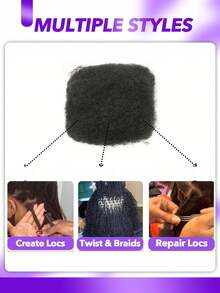 3 件非洲卷发散装真人接发 - 8 英寸 12 英寸，真人头发，适合脏辫、扭发和辫子，可漂白和染色，自然黑色，男女皆宜，情人节、母亲节和春季造型的理想选择，多功能发型设计，逼真的假发，优质美发产品 - Natural Black - 查看 6