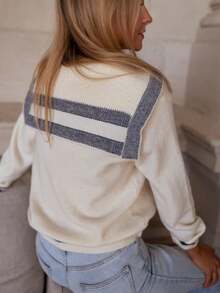 Áo cardigan dệt kim tay dài cổ thủy thủ dành cho nữ, cài nút phía trước, chất liệu nhẹ, dáng suông, phong cách thời trang thường ngày phù hợp cho việc đi làm, áo len trắng dễ thương. - trắng - Xem 2