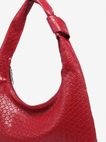 1pc Women's Vintage Minimalist Casual Angola Red Faux Woven Artificial Leather Large Capacity Shoulder Bag Suitable For Outing, Dating, Commuting - Red - View 3