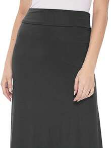Maxi Length High Waist Foldable Waistband Solid Skirt  Plain  Casual  Elegant  Knitted Fabric        Home  Office  Street  Daily - 木炭 - 查看 5