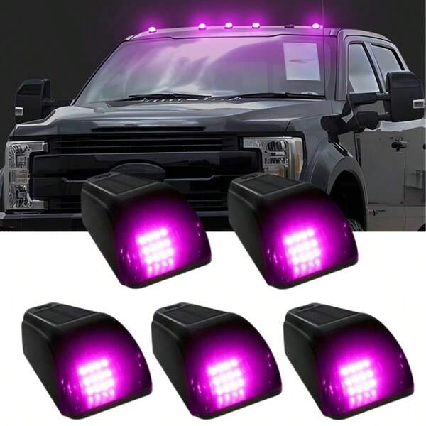 5pc White/Yellow Light Wireless Solar Powered Cab Lights For TruckVibration Sensor Truck Cab Roof Lights For Car Cab Lights For Universal Car Car Light Car Decoration