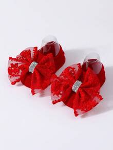 1pc Baby Solid Color Bow Headband + 1 Pair Anti-Slip Floor Socks Prewalker Socks - Burgundy - View 5