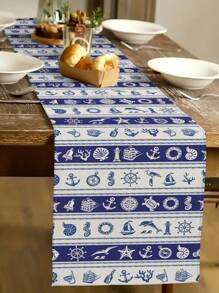1pc Fish Pattern Table Runner, Modern Style, Faux Linen Material, Available In 33*91cm, 33*183cm Or 33*274cm Sizes, Ocean Theme Home Decor Indoor/Outdoor Party Supplies, Birthday Party Decorations, Room Decor. Suitable For Kitchen Decoration And Event Parties.