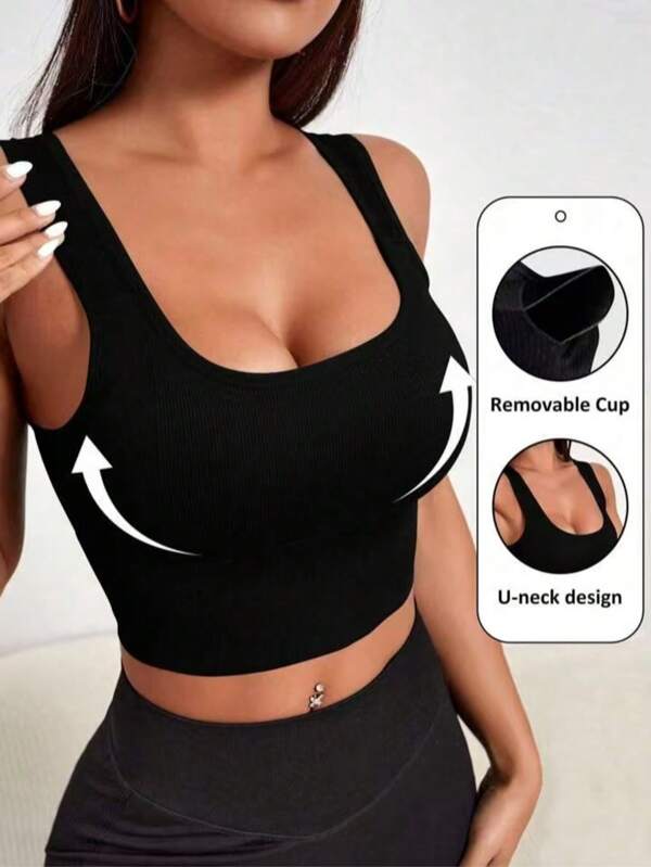 A Ribbed Women's Sports Vest, A Sporty And Casual Back Beauty, Shock-Absorbing Sports Bra, A Wide Shoulder Strap Sports Bra, Running And Yoga Underwear
