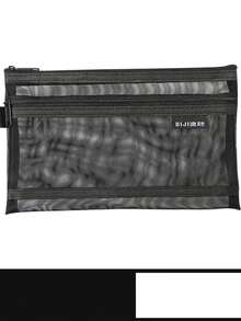 1 pieza Bolsa de lápices minimalista de unicolor y transparente de malla, de gran capacidad y multifuncional con cremallera para organizar artículos de oficina y papelería, para estudiantes y escuela - Multicolor - Ver 11