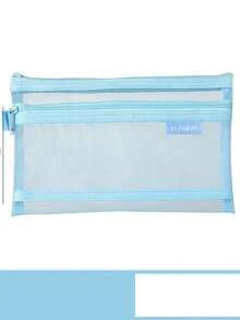 1 pieza Bolsa de lápices minimalista de unicolor y transparente de malla, de gran capacidad y multifuncional con cremallera para organizar artículos de oficina y papelería, para estudiantes y escuela - Multicolor - Ver 9