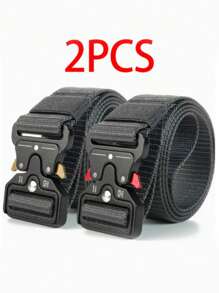 2pcs Men's Outdoor Sports Canvas Tactical Quick Release Waist Belt, Suitable For Casual, Outdoor, Hiking