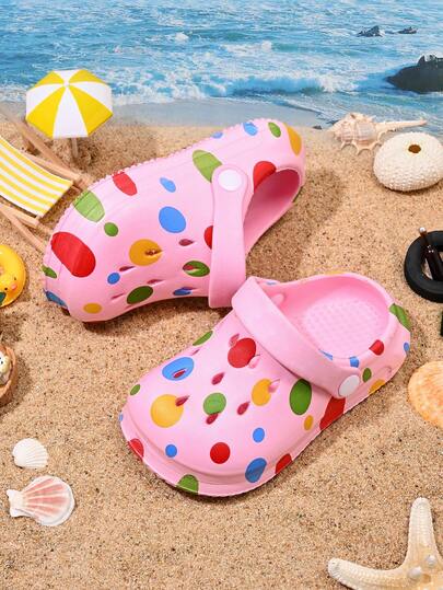 1 par de sandalias casuales, cómodas, de moda, ligeras y lindas con estampado de lunares de dibujos animados para niñas, para primavera/verano